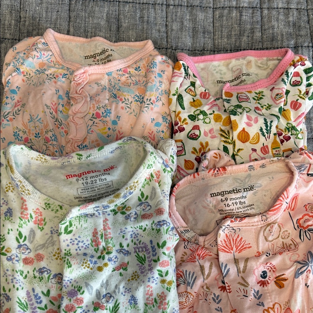 Magnetic Me Kids Pajamas - Pink and White Floral and Fruit Patterns